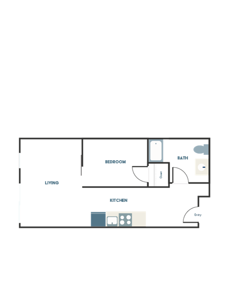 Floor plan for 1 bed, 1 bath, 433 sqft